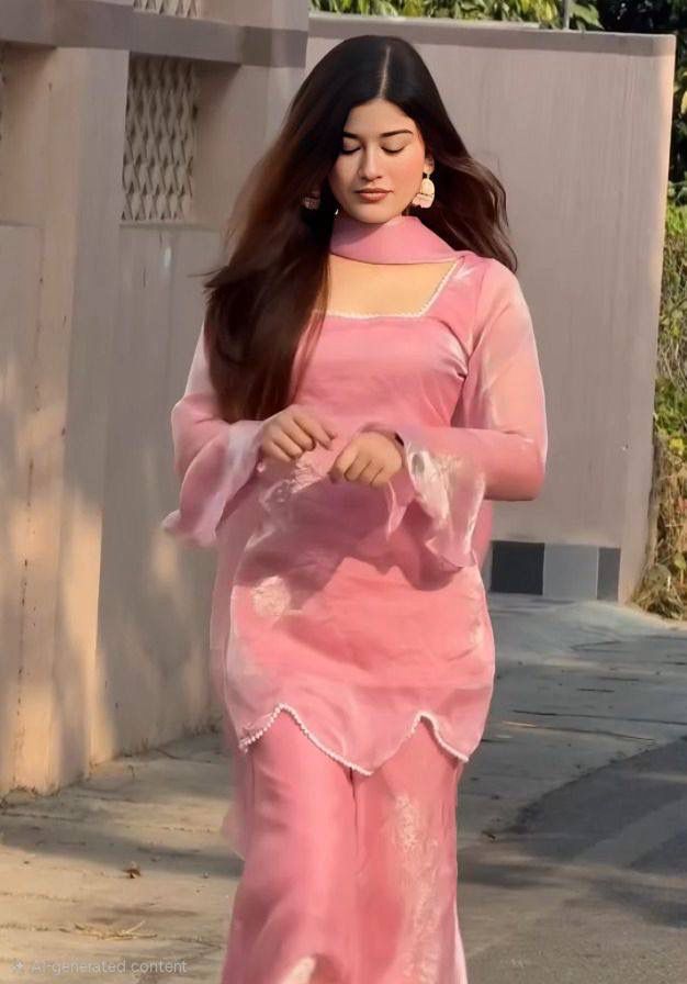 Aurevia Blush Pink Satin Kurta Set with Sheer Dupatta