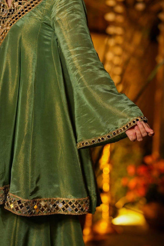 Aurevia Sage Green Festive Sharara Set