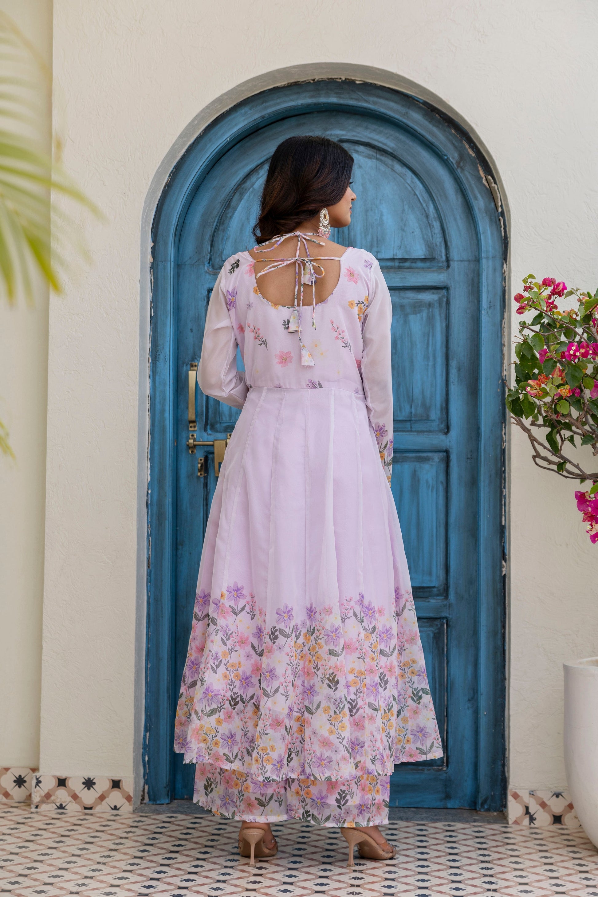 Lovender Color Handwork with print Gown