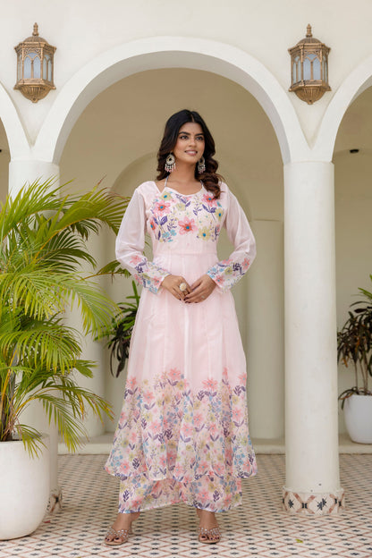 Pista Color Handwork with print Gown
