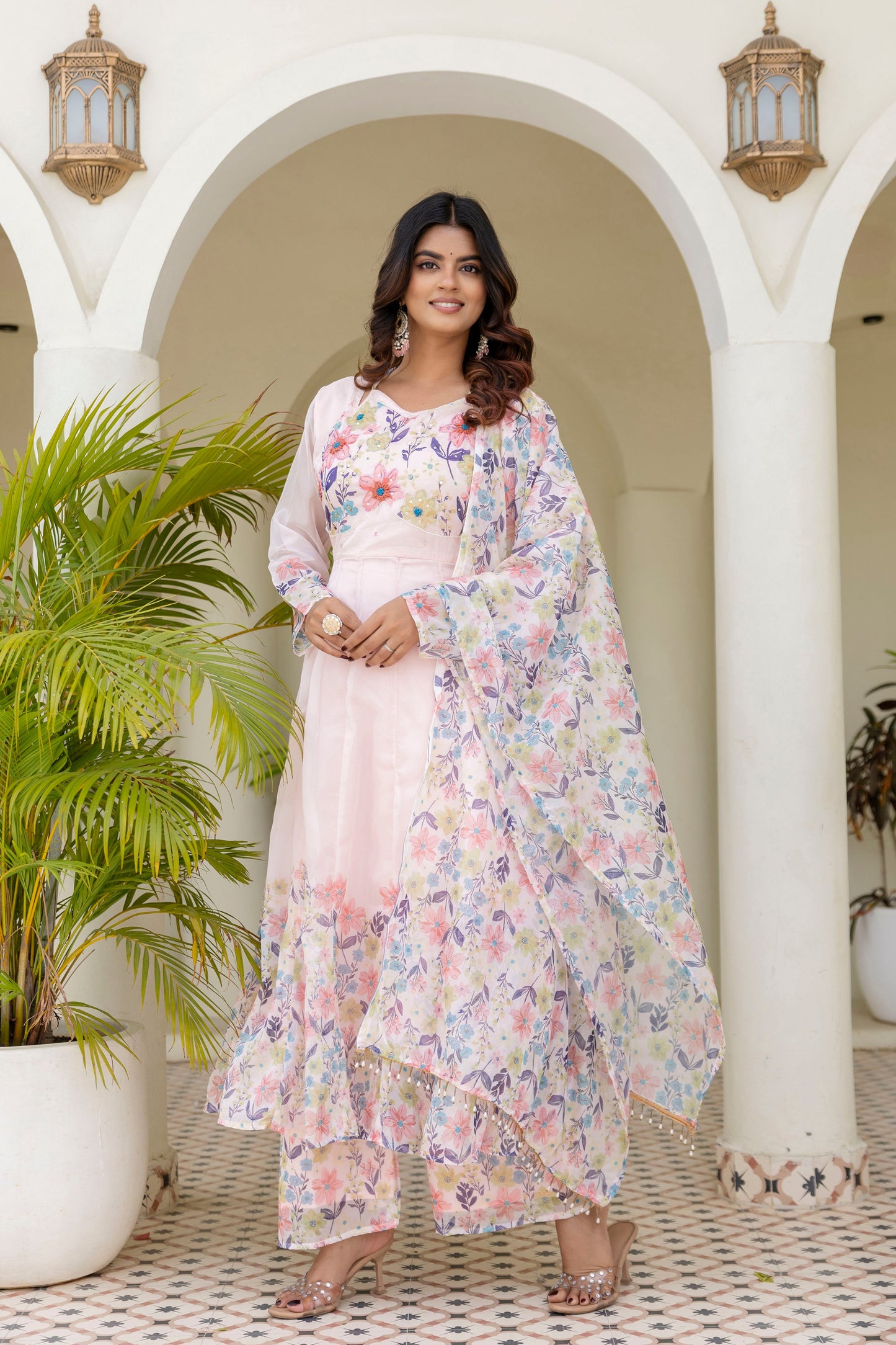 Pista Color Handwork with print Gown