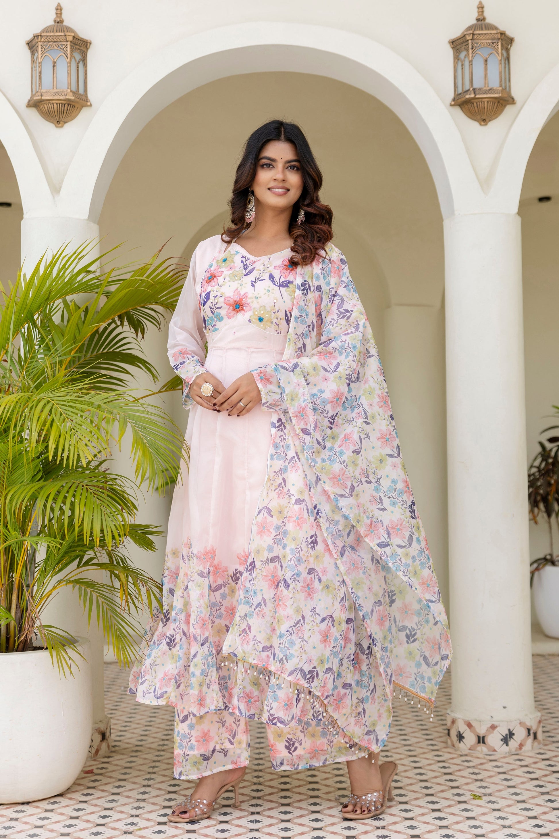 Pista Color Handwork with print Gown