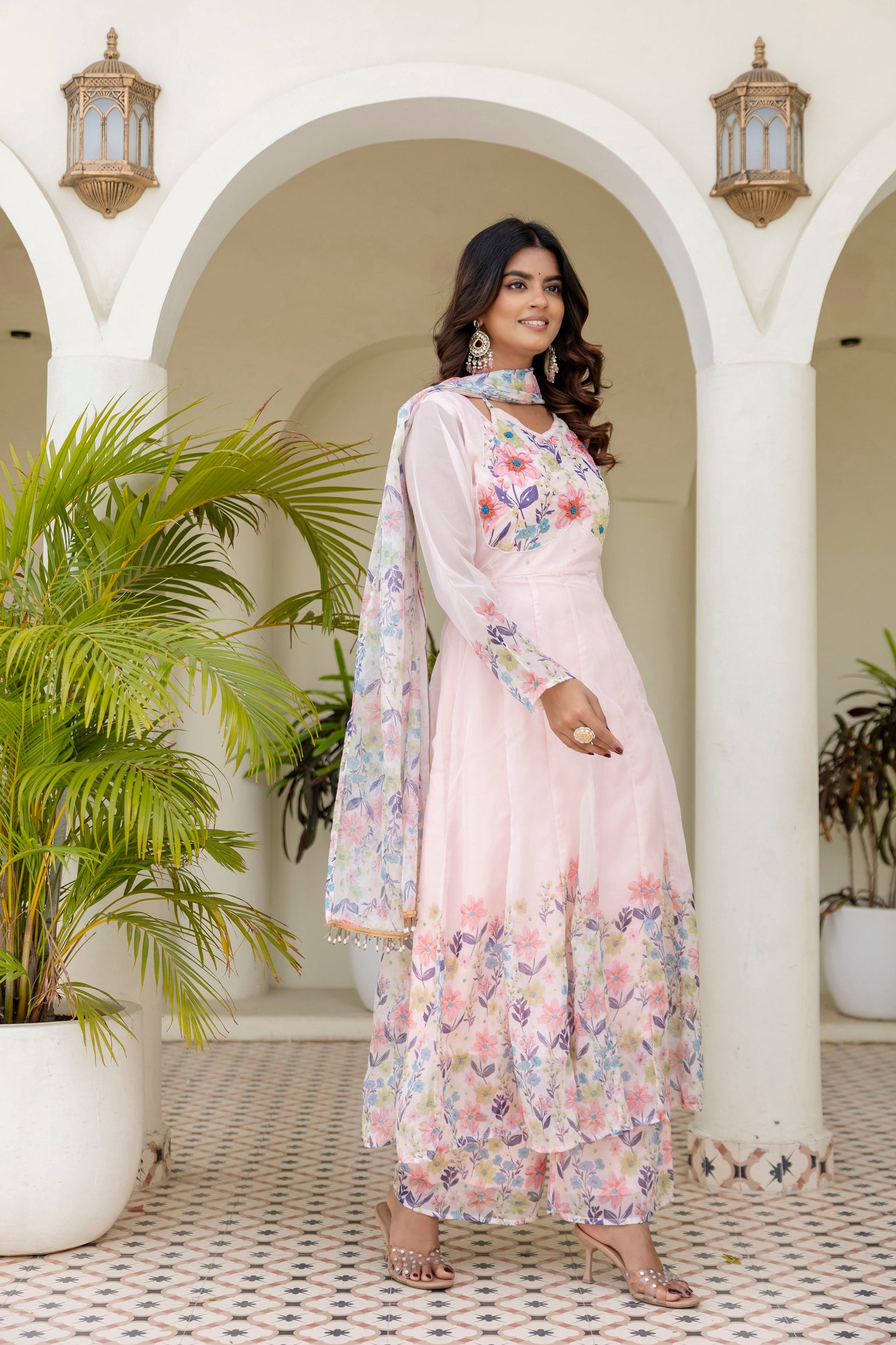 Pista Color Handwork with print Gown