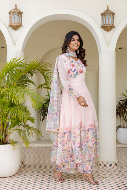 Pista Color Handwork with print Gown