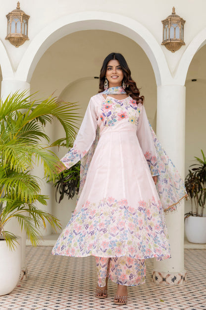 Pista Color Handwork with print Gown