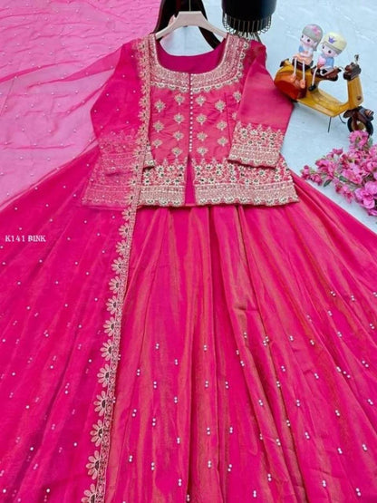 Aurevia Pink Embroidered Lehenga Set with Dupatta