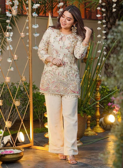 Ivory Embroidered Festive Co-Ord Set for Women