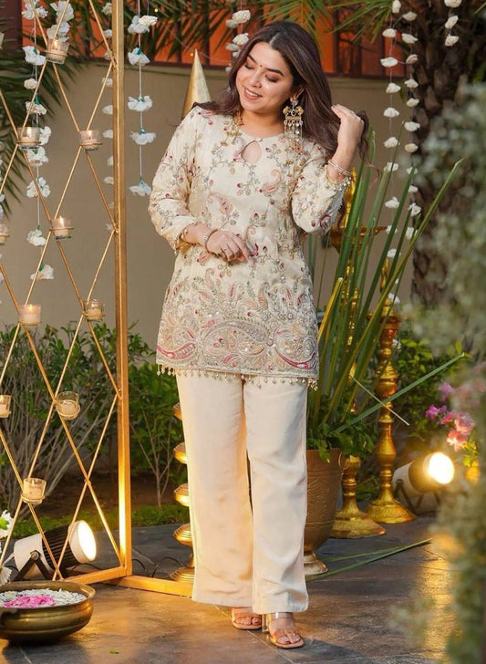 Ivory Embroidered Festive Co-Ord Set for Women