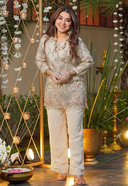 Ivory Embroidered Festive Co-Ord Set for Women