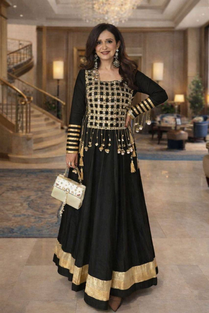 Aurevia Noir Celeste Mirror Anarkali Gown