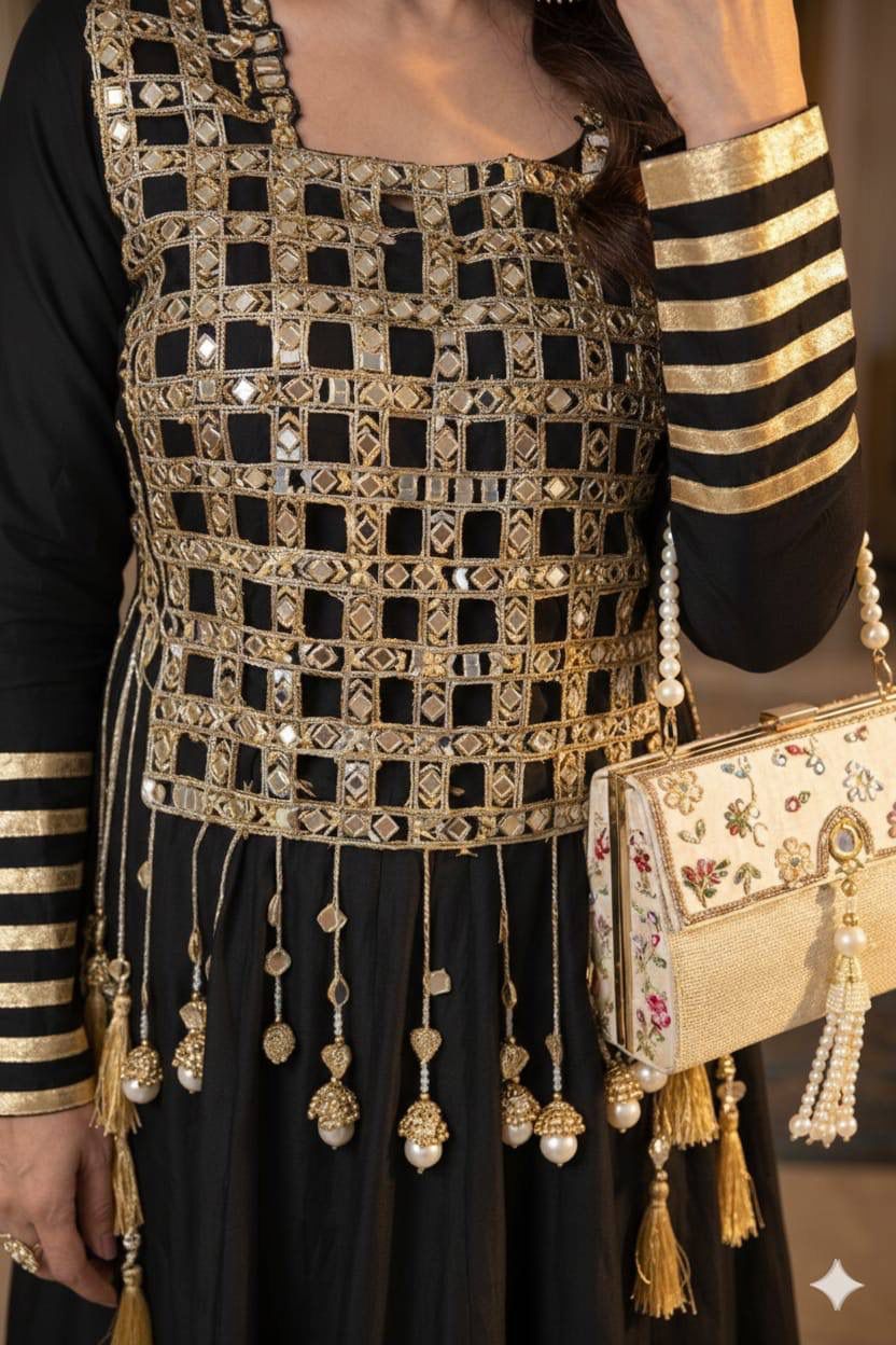 Aurevia Noir Celeste Mirror Anarkali Gown