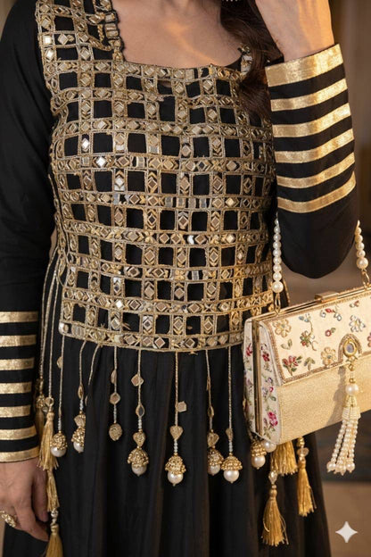 Aurevia Noir Celeste Mirror Anarkali Gown