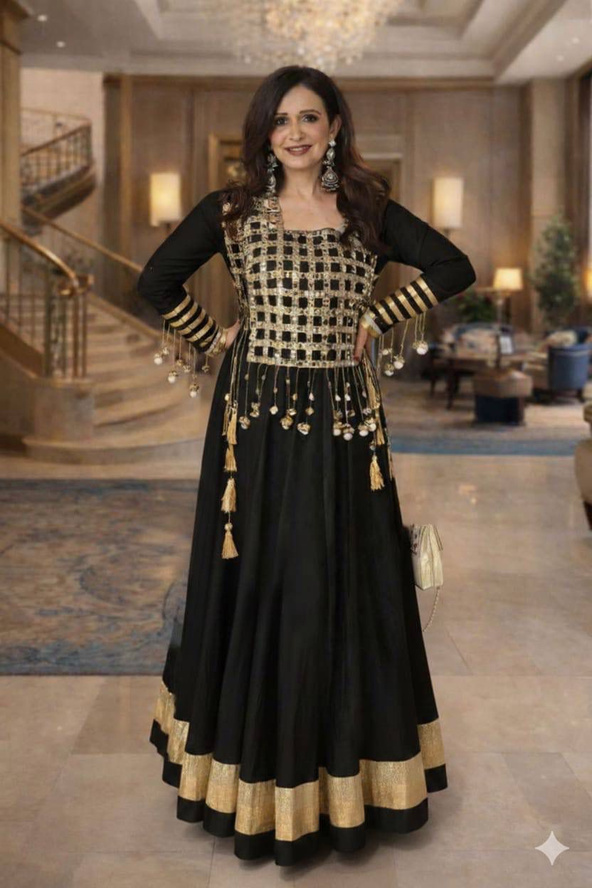 Aurevia Noir Celeste Mirror Anarkali Gown