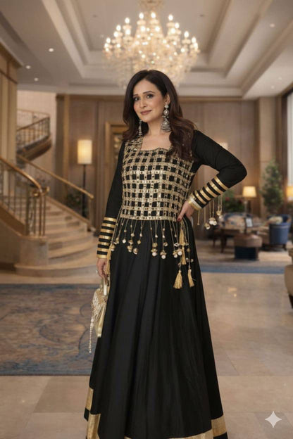 Aurevia Noir Celeste Mirror Anarkali Gown