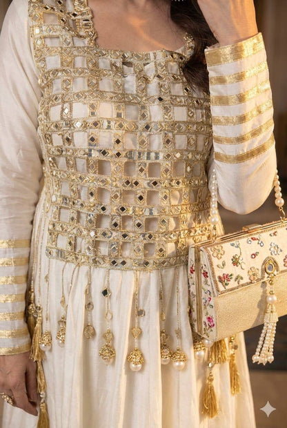 Aurevia Ivory Celeste Mirror Anarkali Gown
