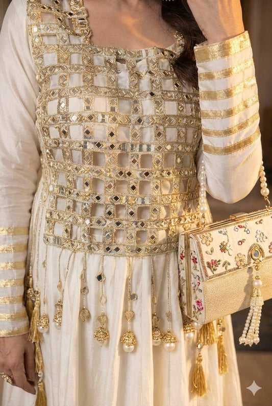Aurevia Ivory Celeste Mirror Anarkali Gown