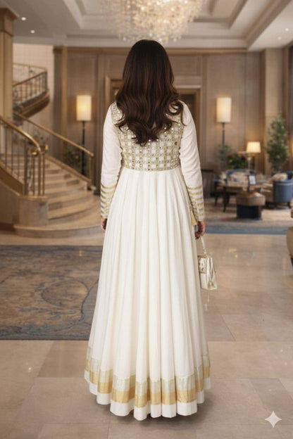 Aurevia Ivory Celeste Mirror Anarkali Gown