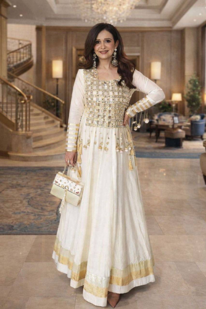 Aurevia Ivory Celeste Mirror Anarkali Gown
