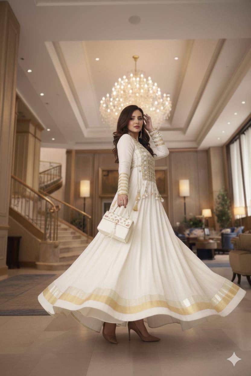 Aurevia Ivory Celeste Mirror Anarkali Gown