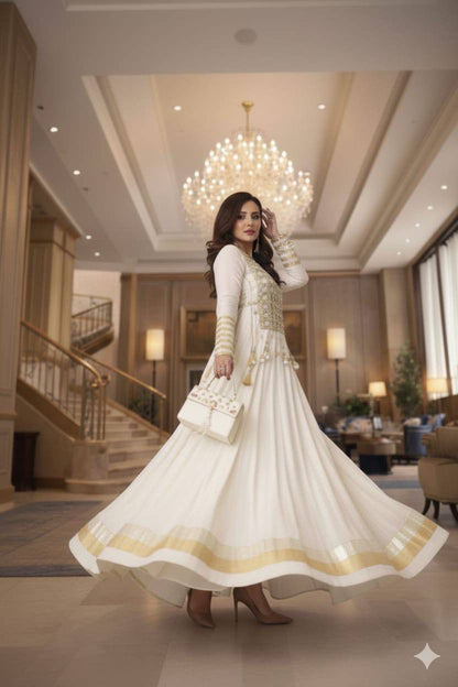 Aurevia Ivory Celeste Mirror Anarkali Gown