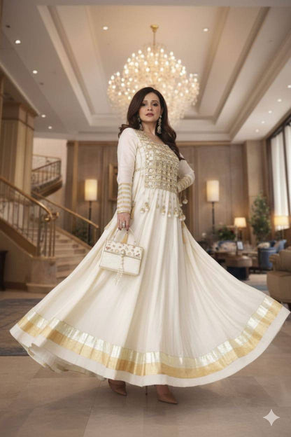 Aurevia Ivory Celeste Mirror Anarkali Gown