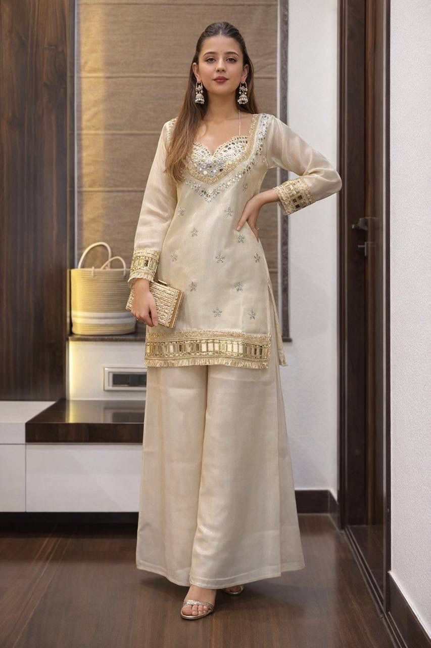 Aurevia Ivory Noor Mirror Work Kurta Set