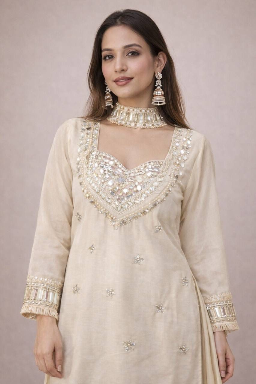 Aurevia Ivory Noor Mirror Work Kurta Set