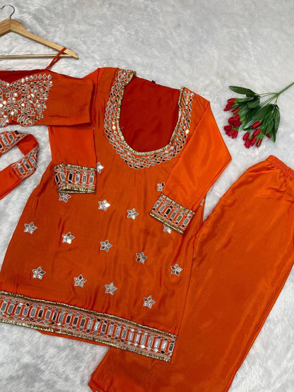 Aurevia Rust Ember Mirror Work Kurta Set