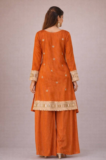 Aurevia Rust Ember Mirror Work Kurta Set