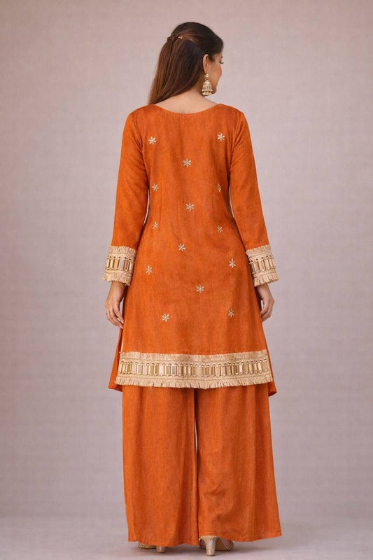 Aurevia Rust Ember Mirror Work Kurta Set