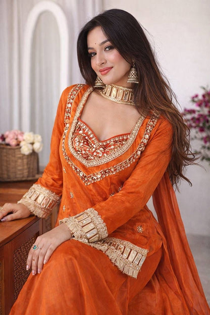 Aurevia Rust Ember Mirror Work Kurta Set