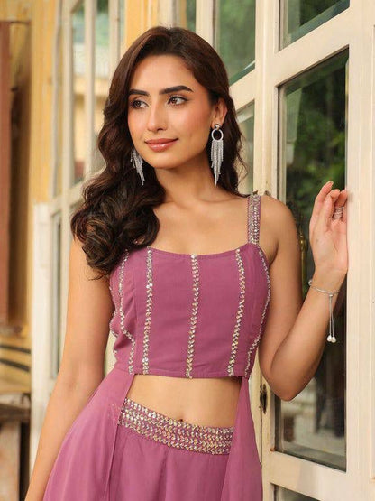 Aurevia Mauve Georgette Crop Top & Palazzo Set