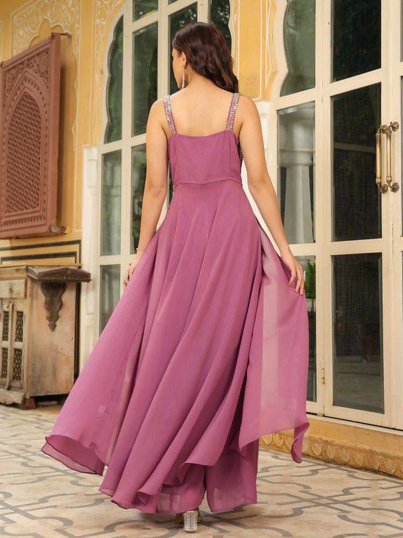 Aurevia Mauve Georgette Crop Top & Palazzo Set
