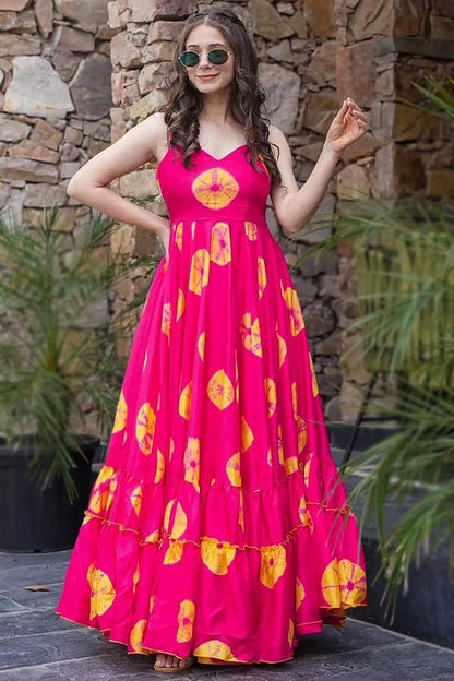 Aurevia Women’s Hot Pink Printed Flared Maxi Dress