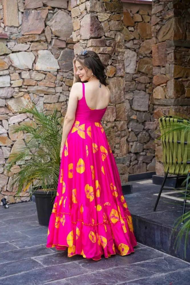 Aurevia Women’s Hot Pink Printed Flared Maxi Dress