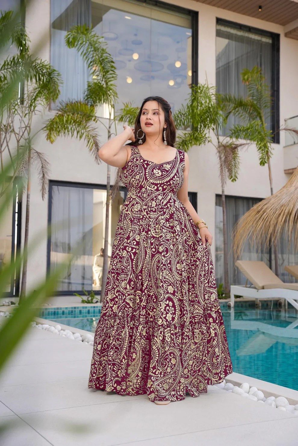 Aurevia Wine Paisley Grace Maxi Dress