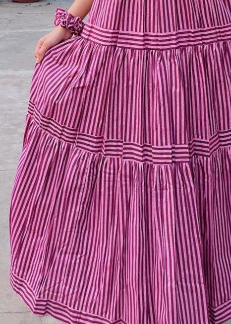 Aurevia Rose Stripe Tie-Up Midi Dress