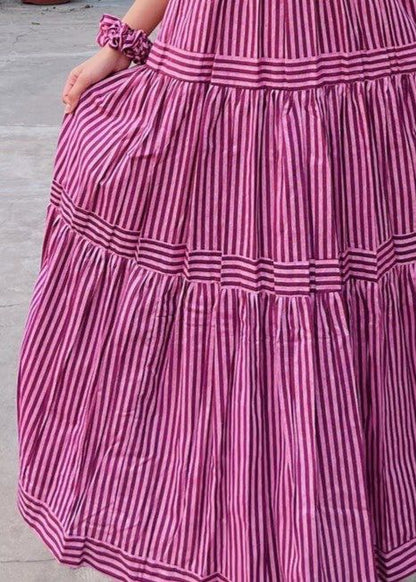 Aurevia Rose Stripe Tie-Up Midi Dress