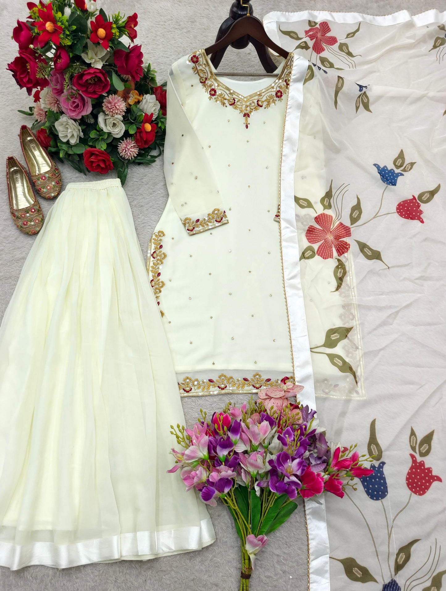 Aurevia Ivory Bloom Embroidered Kurta Set