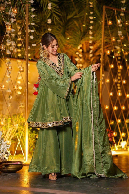 Aurevia Sage Green Festive Sharara Set