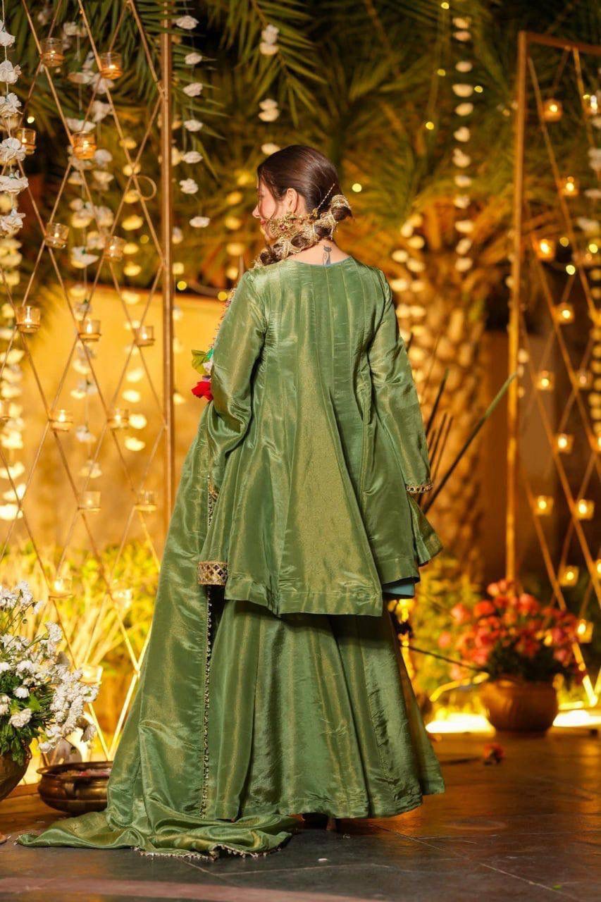 Aurevia Sage Green Festive Sharara Set