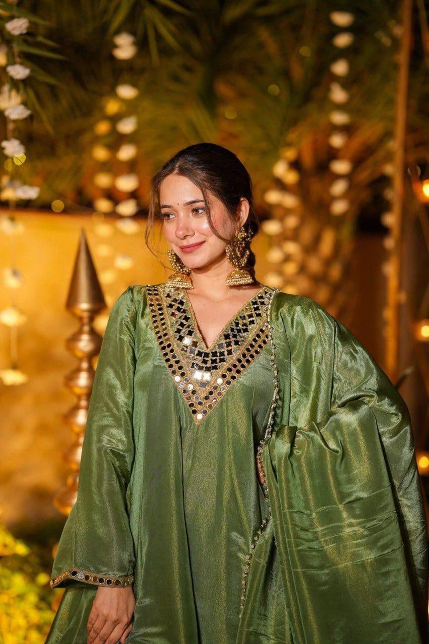 Aurevia Sage Green Festive Sharara Set
