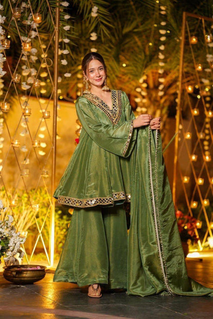 Aurevia Sage Green Festive Sharara Set