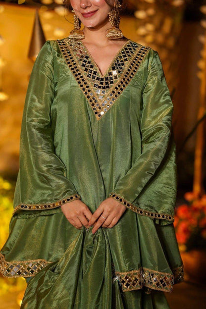 Aurevia Sage Green Festive Sharara Set