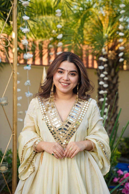 Aurevia Ivory Mirror Work Sharara Set