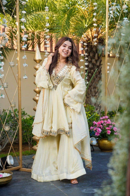 Aurevia Ivory Mirror Work Sharara Set