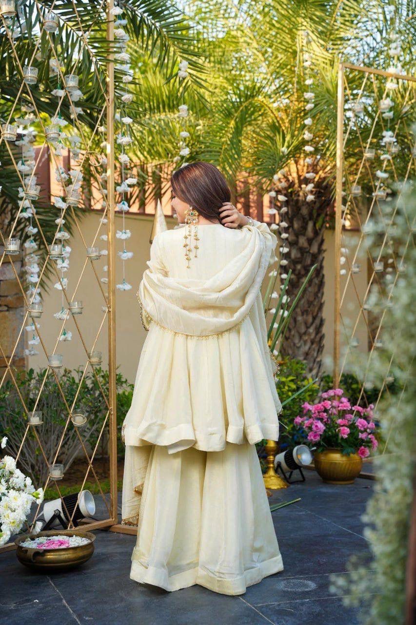 Aurevia Ivory Mirror Work Sharara Set