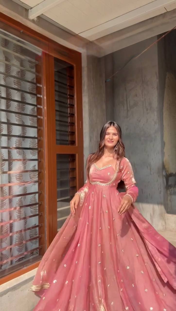 Dusty Pink sequin embroidery Gown